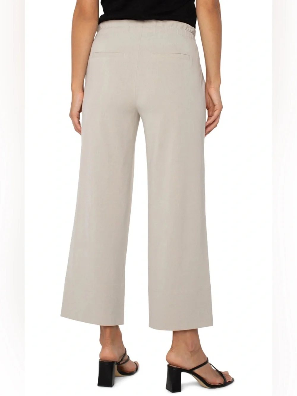 Liverpool Pull On Tie Waist Wide Leg Ankle Crop Pants Sandalwood Tan Medium - Picture 2 of 8